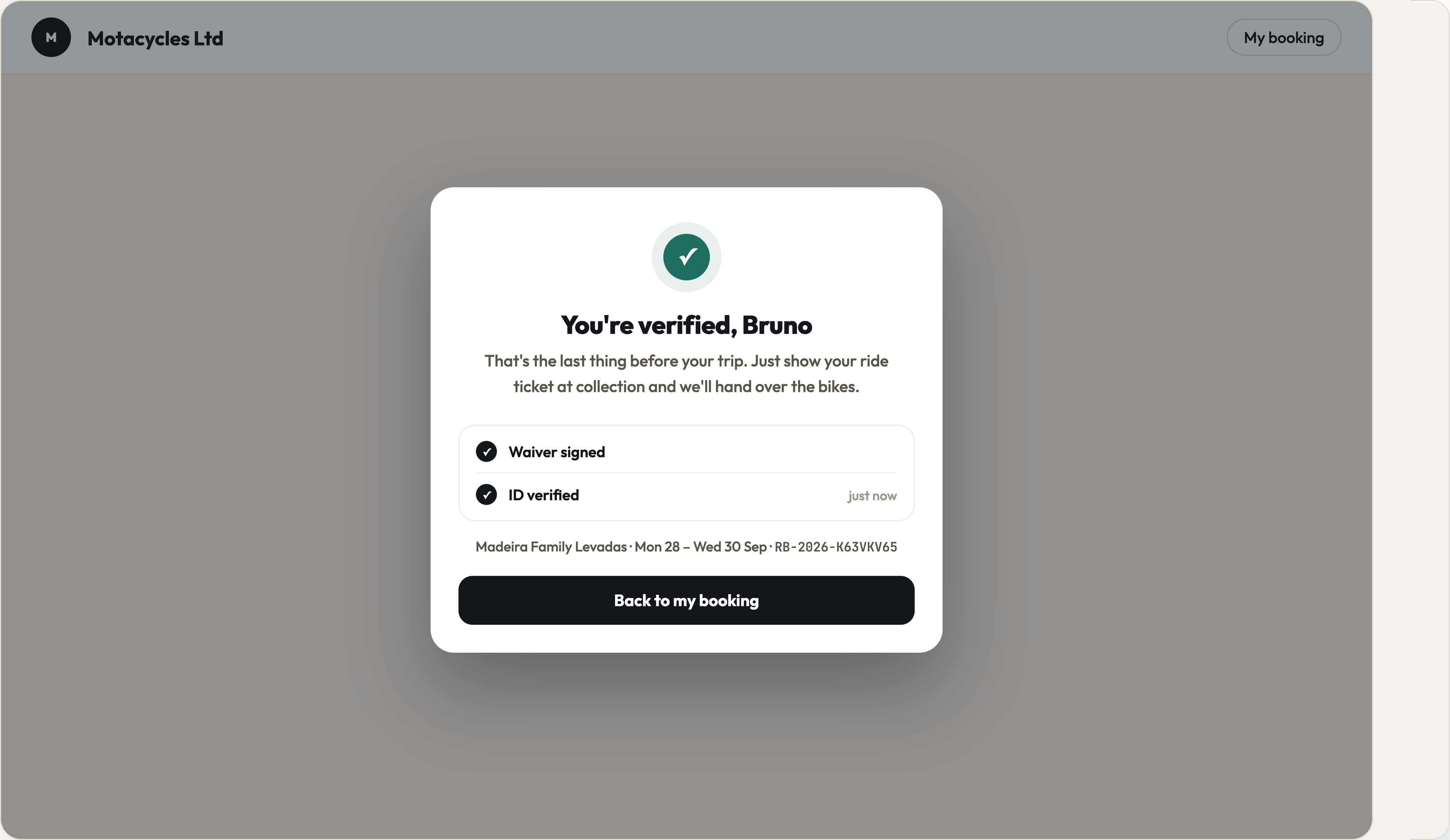 A Stripe Identity verification result on the guest portal.